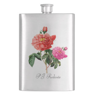 P.J. Redoute rosa rosa und rote Rosenblüten Flachmann