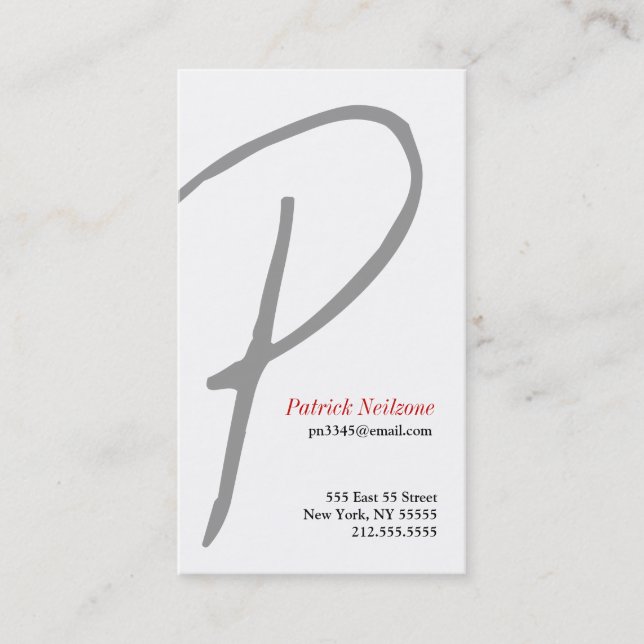 P Letter Alphabet Business Card Grau Visitenkarte (Vorderseite)