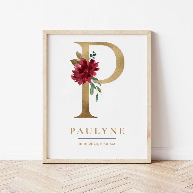 P Letter Monogram Name Marsala Floral Kinderzimmer Poster (Von Creator hochgeladen)