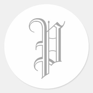 P Letter Monogram Sticker Grau Altes Englisch