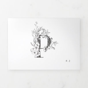 'P' Monogram Schöne gezeichnete Blumenzwiebelhochz Dreifach Gefaltete Einladung