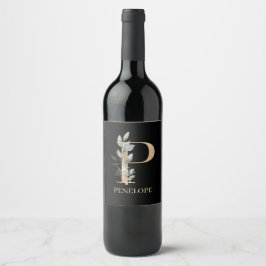 P Monogramm Floral Personalisiert Weinetikett
