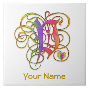 P Monogramm Ihr Name "Gothic Rainbow" Keramik Tile Fliese