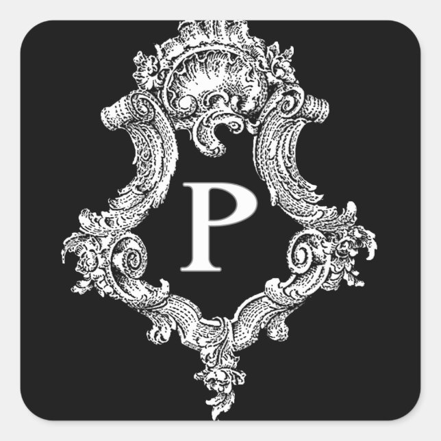 P Monogramm Initiale Quadratischer Aufkleber (Vorderseite)