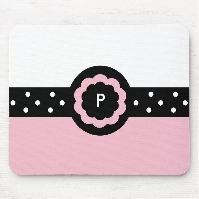 P: Monogramm P Dotted Pink & White Mousepad (Vorne)