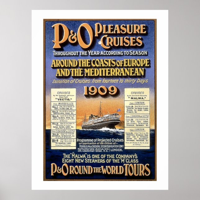 P&O Pleasure Cruises - Vintage Travel Poster (Vorne)