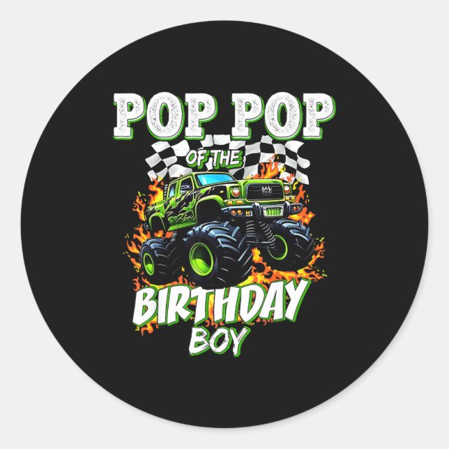 P P Of The Birthday Boy Monster Truck Birthday Kid Runder Aufkleber (Vorderseite)