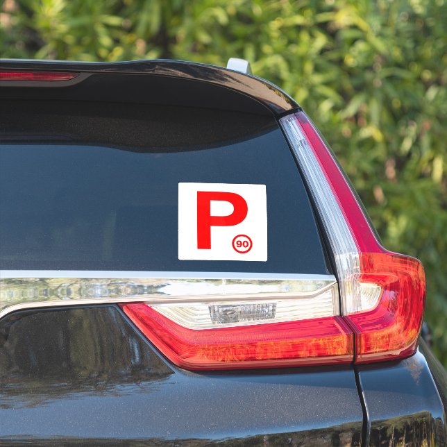 P Plate 90 Weiß/Rot Aufkleber (Auto Seite)