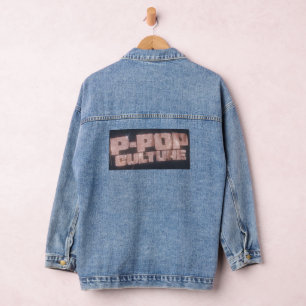 P-Pop Culture Retro Denimjacke   Bold „P-POP“ Jeansjacke