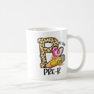 P steht für Pre-K-Kindergärtner Leopard erster Sch Kaffeetasse