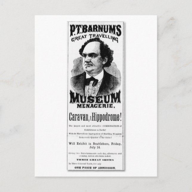 P.T. Barnums großartiges Reisemuseum Menagerie Postkarte (Vorderseite)