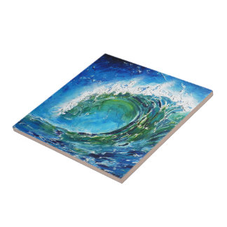 © P Wherrell Kunst-Ölgemäldewellen-Ozeanmeer Fliese