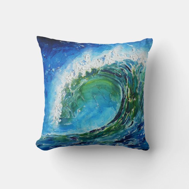 © P Wherrell Kunst-Ölgemäldewellen-Ozeanmeer Kissen (Vorderseite)