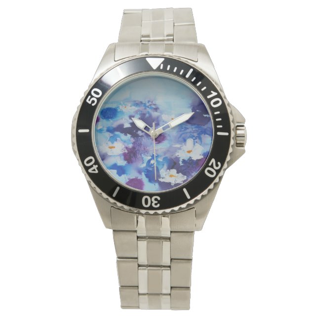 © P Wherrell Moderne Kunst Wasserlilien Armbanduhr (Vorderseite)