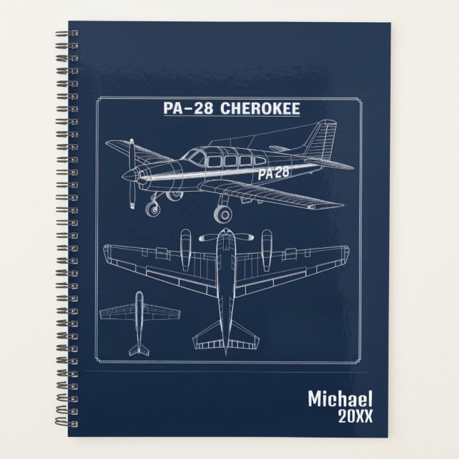 PA-28 Cherokee Airplane Blueprint Blue Aviation Planer (Vorderseite)