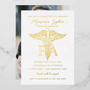  PA Assistent des Arztes Caduceus Abschluss Gold Folieneinladung