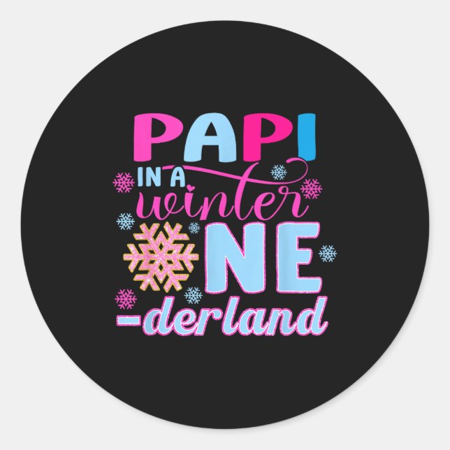Pa In A Winter Onederland Bday Girl Sweet Snowflak Runder Aufkleber (Vorderseite)