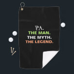 Pa Man Myth Legend Funny Quote Mens Golfhandtuch<br><div class="desc">Fügen Sie Ihrem Großvater etwas Spaß mit diesem Pa Man Myth Legend Funny Quote Mens Golf Handtuch.  Es ist auf einem anpassbaren schwarzen Hintergrund entworfen.  Der Satz ist "pa the man the myth the legend" in bunten Typografie.  Eine tolle Geschenkidee für einen Großvater-Golfer!</div>