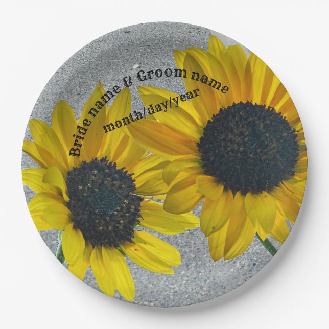 Paar 2 Hochzeitssonnenblumen Pappteller (Vorderseite)