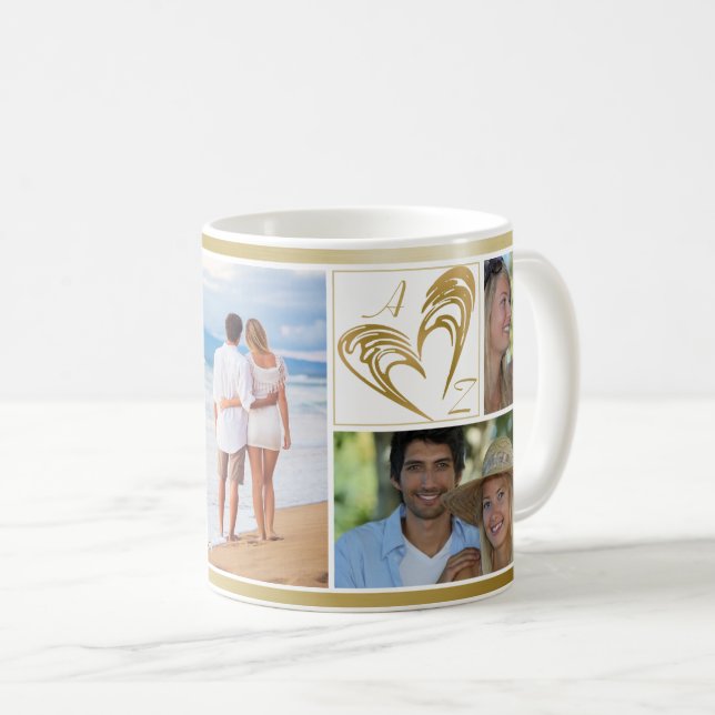 Paar 6 Foto Collage I LIEBE YOU Heart Initials Kaffeetasse (VorderseiteRechts)