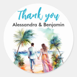 Paar am Strand Hochzeitswasser | Geschenke Runder Aufkleber