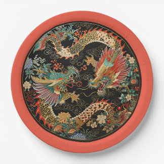 Paar asiatischer Drachen Pappteller