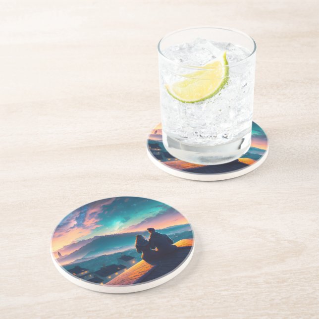 Paar auf dem Dach Getränkeuntersetzer (Seite)