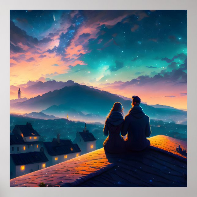Paar auf dem Dach Poster (Vorne)