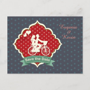 Paar auf dem Fahrrad Retro Save the Date Postkarte