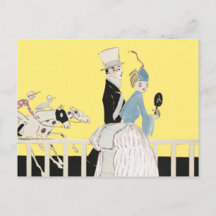 Paar auf den Rennen Postkarte
