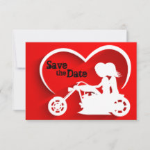 Paar auf Motorrad Save-the-Date-Hochzeit