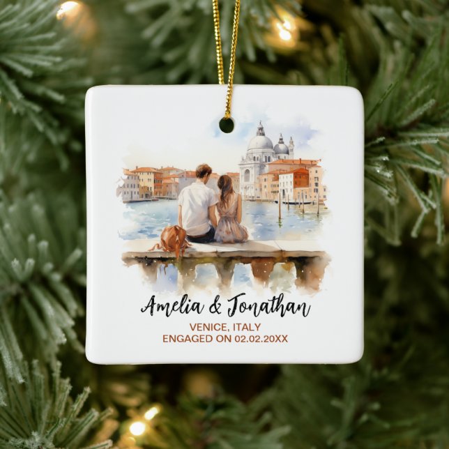 Paar auf Venedig Italien Wasserfarbenreise Keramikornament (Baum)