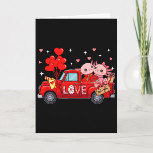 Paar Axolotl auf rotem Pickup-Truck Valentinsblume Karte