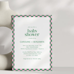 Paar-Baby-Party Alles in Einem Rosa Grün Karo Einladung