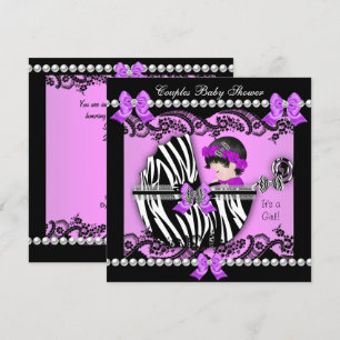 Paar-Baby-Party Mädchen Zebra Lila Einladung