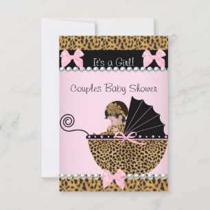 Paar-Baby-Party Süße Mädchen Rosa Leopard Einladung
