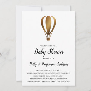 Paar-Baby-Shower Glattes Gold Heißluftballon Einladung