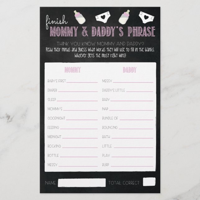 Paar Baby Showgame Cards (Vorderseite)