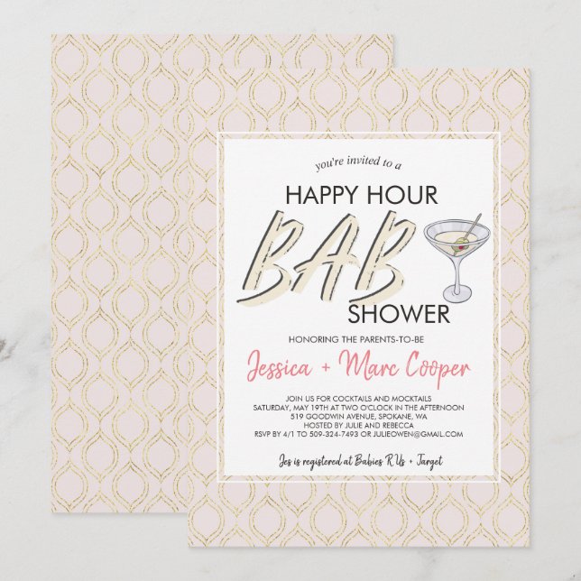 Paar Babydusche | Happy Hour Card Einladung (Vorne/Hinten)