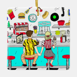 Paar bei 50 Diner Holding Hands Retro Keramikornament