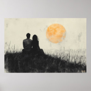 Paar beim Beobachten des Sonnenuntergangs in Schwa Poster