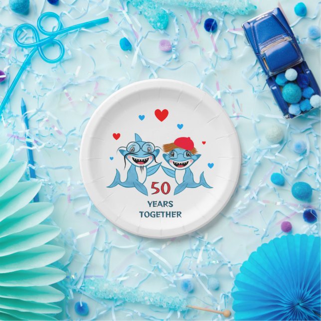 Paar Blauhaie Pappteller (Party)