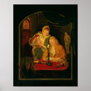 Paar, das Geld bei Kerzenlicht zählt, 1779 Poster