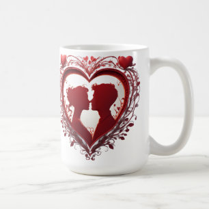 Paar, das sich in einem großen roten Herzen umarmt Kaffeetasse