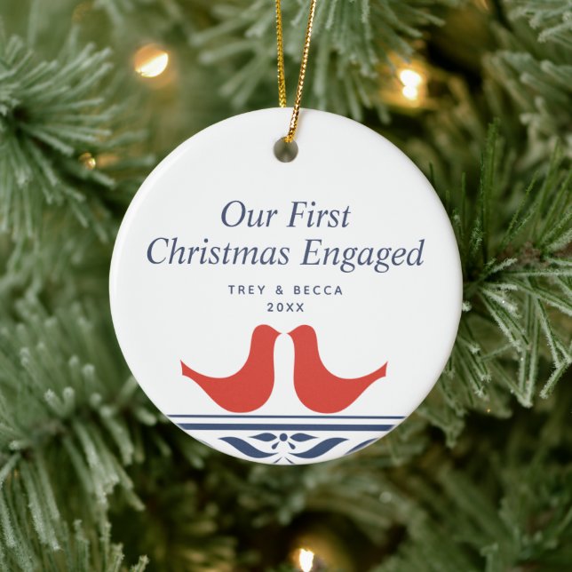 Paar der Doves Personalisiert Erste Weihnachtsfeie Keramik Ornament (Baum)