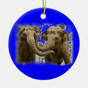 Paar der Elefanten Blau Keramikornament