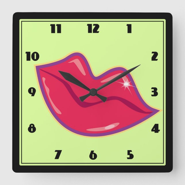 Paar der Kirschroten Lippen Quadratische Wanduhr (Vorderseite)
