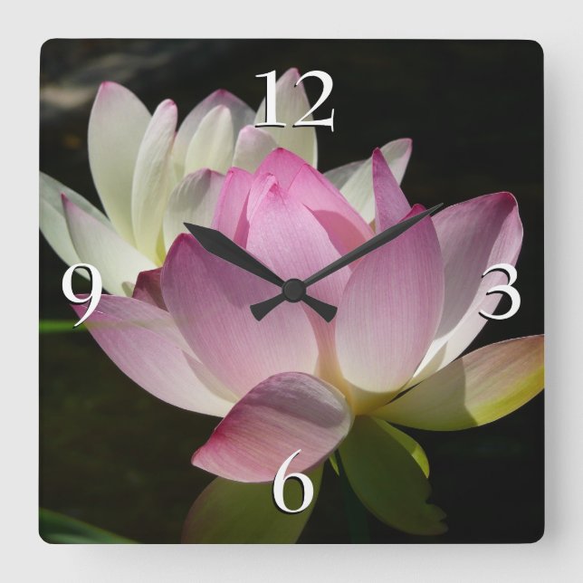 Paar der Lotus-Blume II Quadratische Wanduhr (Vorderseite)