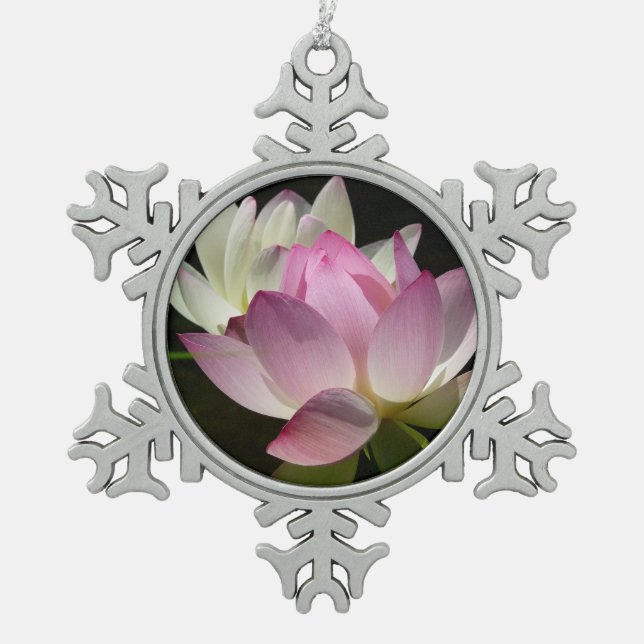 Paar der Lotus-Blume II Schneeflocken Zinn-Ornament (Vorderseite)