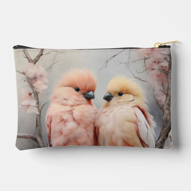 Paar der Lovebirds auf dem Kirschblossom Zubehörtasche (Rückseite)